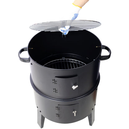 Portable Charcoal Smoker Grill For Outdoor Cooking - Black