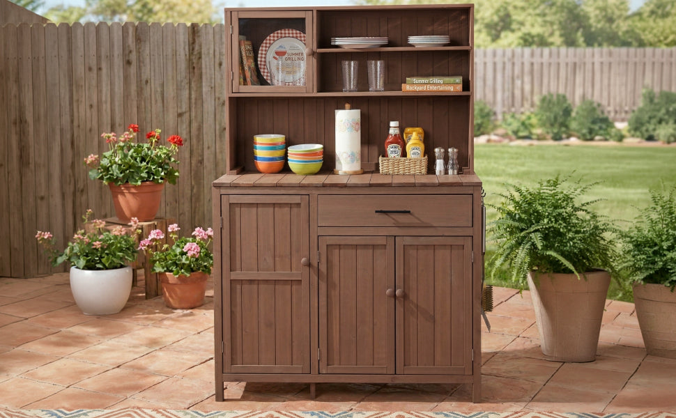 TOPAMX Potting Bench with Hutch, Solid Fir Wood Garden Workstation