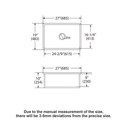 Rectangular Deep Single Bowl Kitchen Sink With Dual Mount Installation