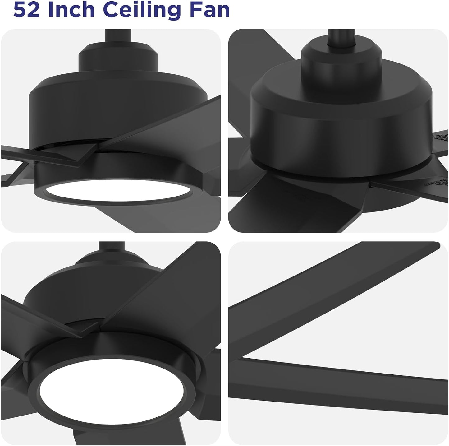 52 Inch Ceiling Fans with Lights, Large Air Volume Ceiling Fans with Reversible Quiet DC Motor and Remote