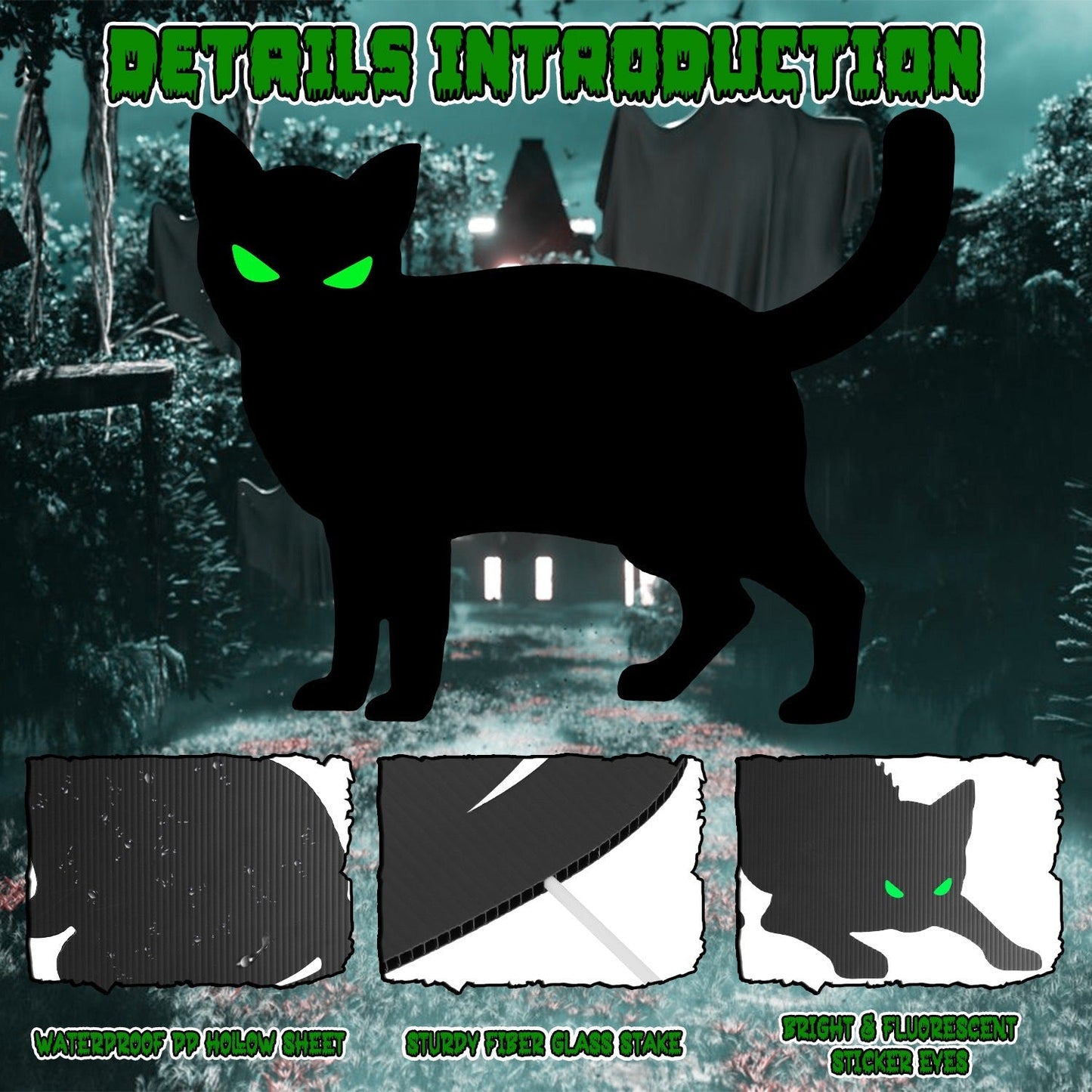 Halloween Cat Yard Sign Decorations 5Pcs Glow in the Dark Halloween Cat Fluorescence Lawn Sign with 10 Stakes for Haunted House Garden Yard and Scary