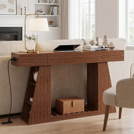 60 Inch Narrow Console Table with Built-in Power Outlet