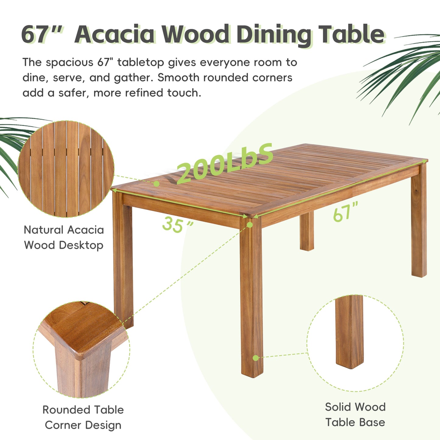 TOPMAX Patio 5pcs Wooden Dining Table Set