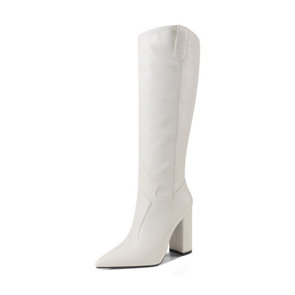 Knee High Boots Women High Heel Casual Shoes Pointed Toe Solid Color Autumn Winter Western Boots Women