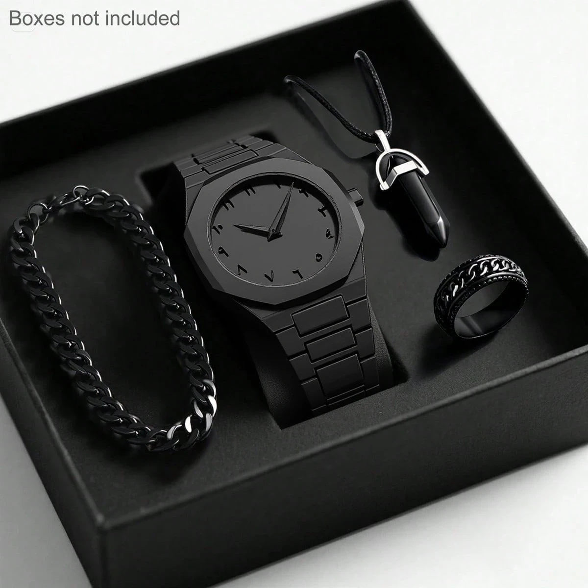 Mens Quartz Watch Necklace Bracelet Set