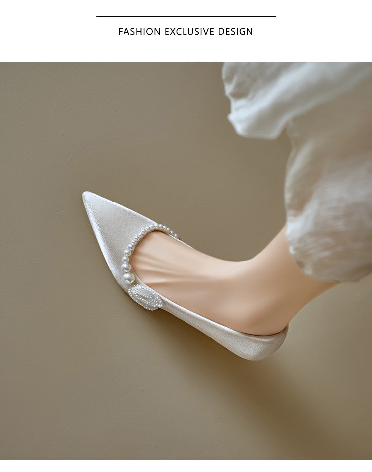Women Soft Leather French Pointed Toe Pearl Thin Heel Pumps, 2026 New Comfortable High Heels, Shallow Mouth Party Dress Shoes