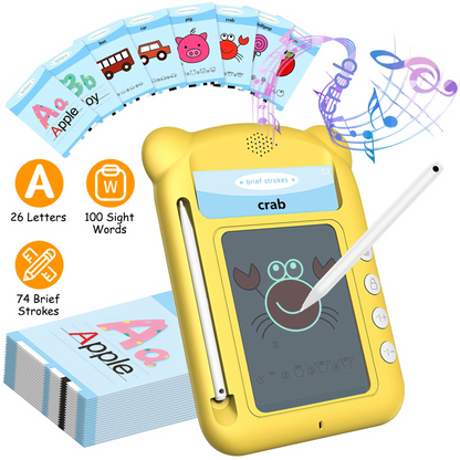100 Words Talking Flash Cards 5.5In Toddler LCD Writing Tablet with 50 Double-sided Cards Stylus Pen Electronic Cognitive Audio Toddler Reading Machin