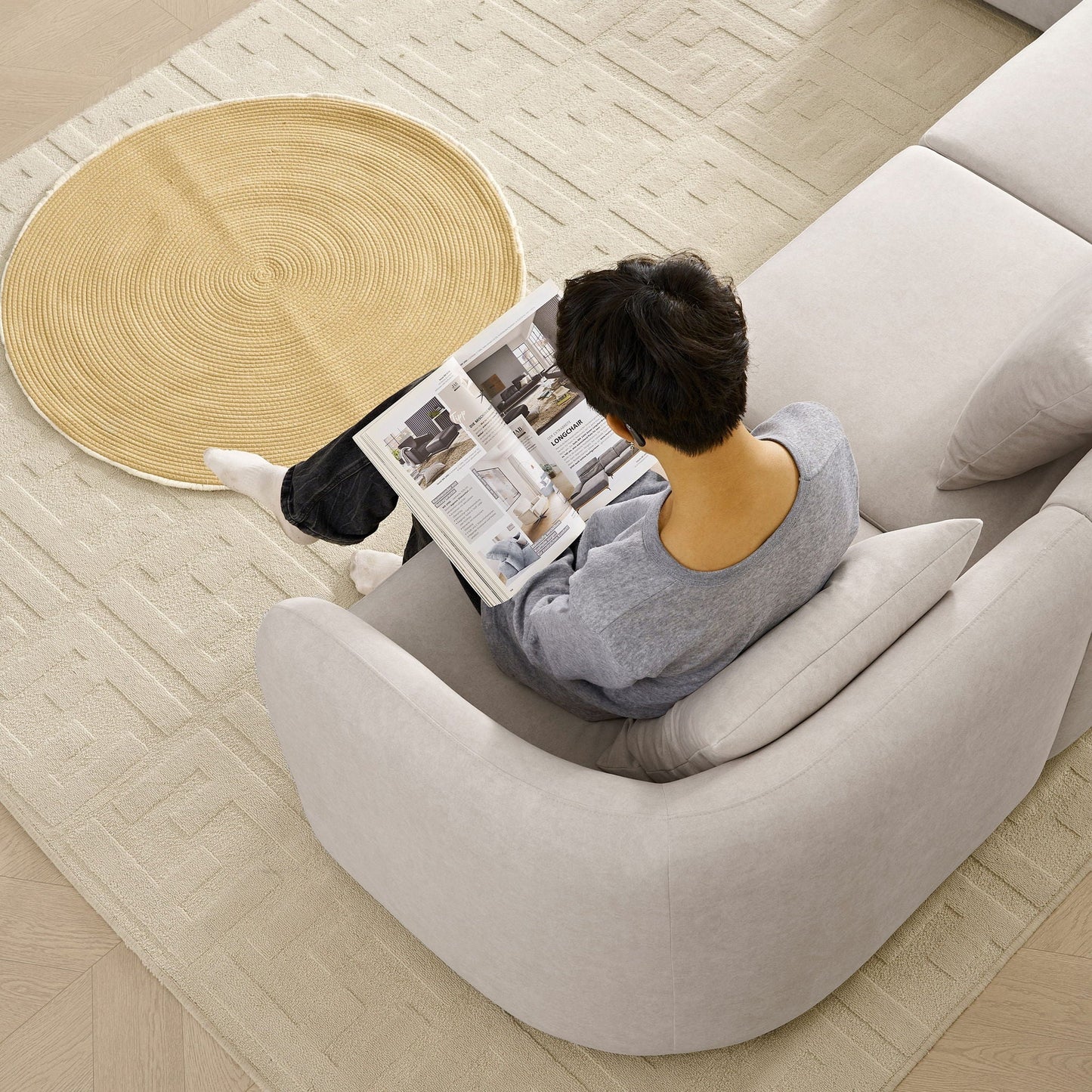 L-Shaped Modular Sectional Sofa With Ottoman, Living Room Furniture Set - Beige