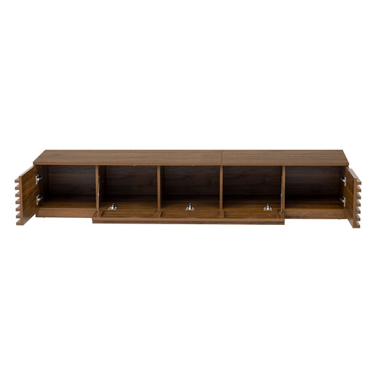 TV Stand for TVs, Entertainment Center with Cable Management and Soft Closing Hinges - Walnut
