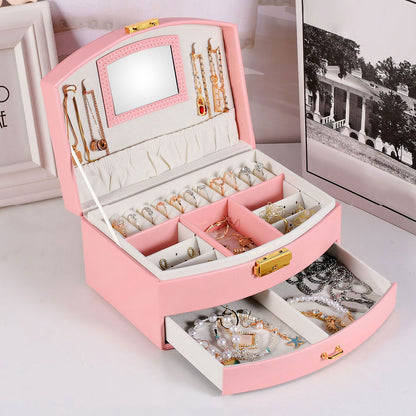 2-Layer Lockable Jewelry Box with Travel Handle