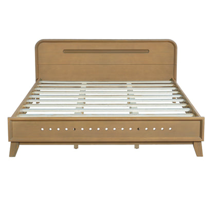 Pine Solid Wood Queen Size Bed, Rustic Yellow