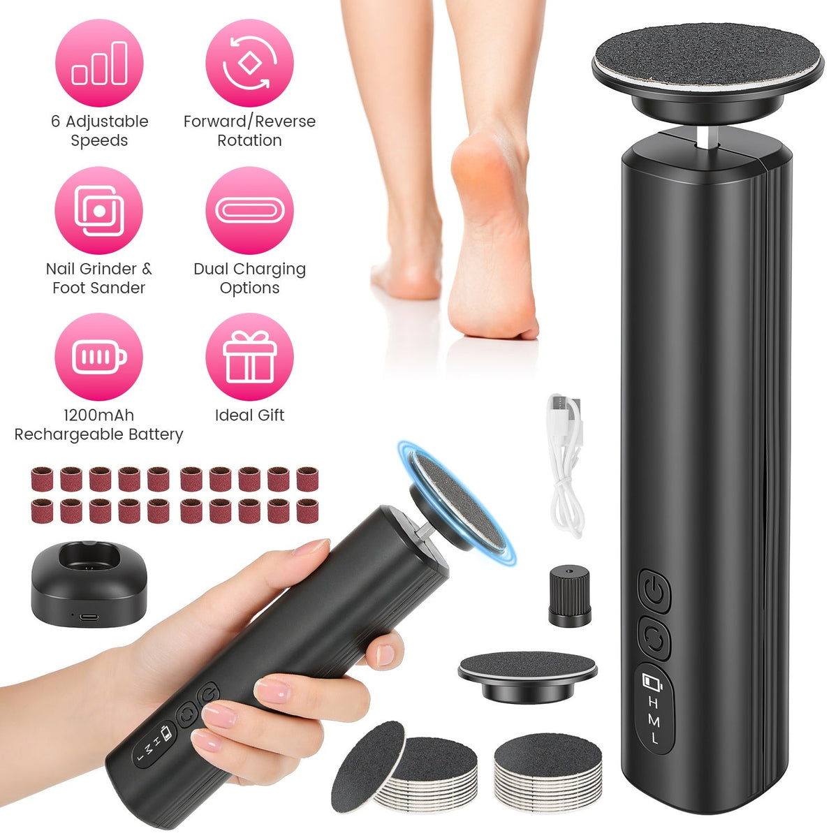 Electric Foot Callus Remover & Nail Grinder with 40 Sanding Discs