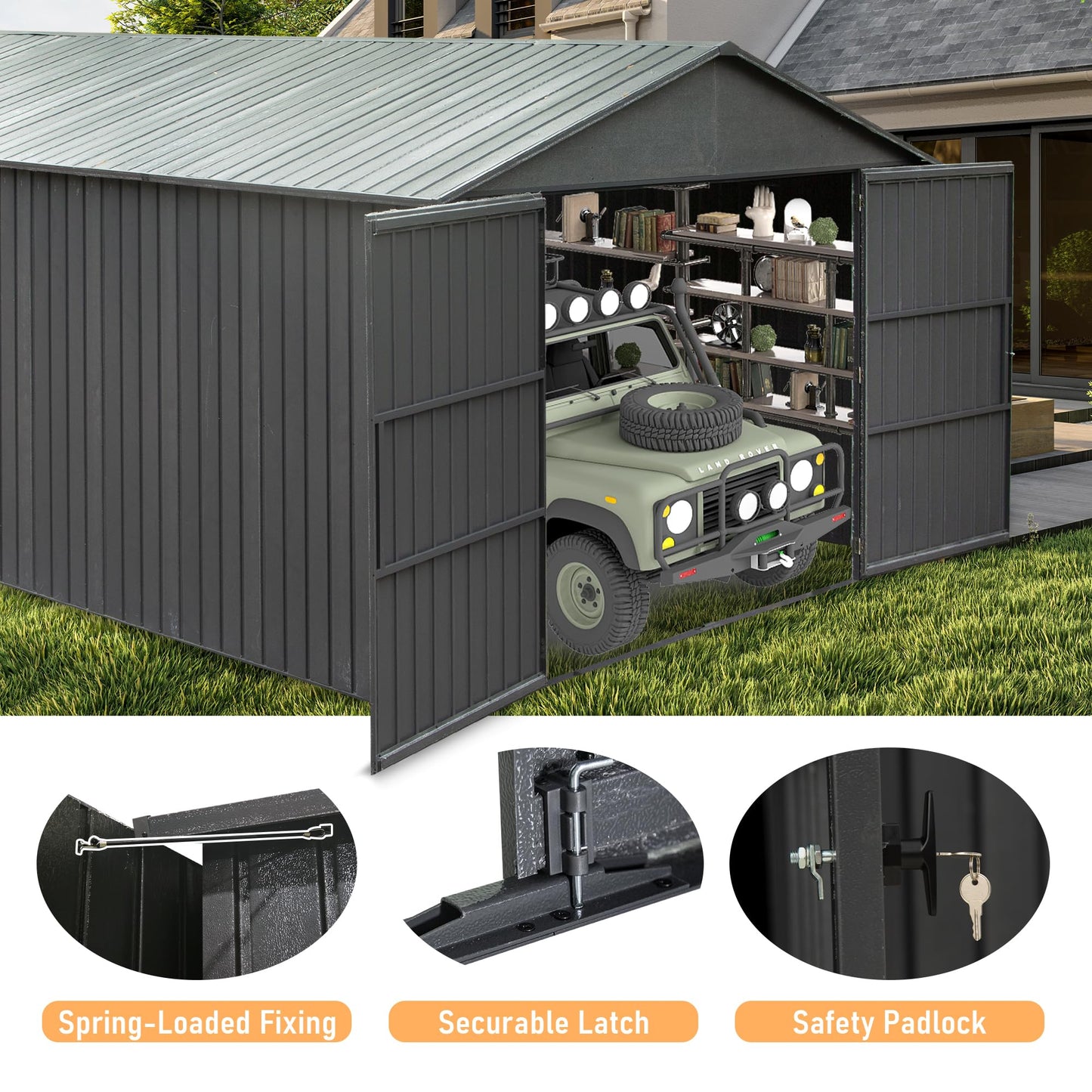 12x25FT Outdoor Metal Garage Shed, Extra Large Metal Carport