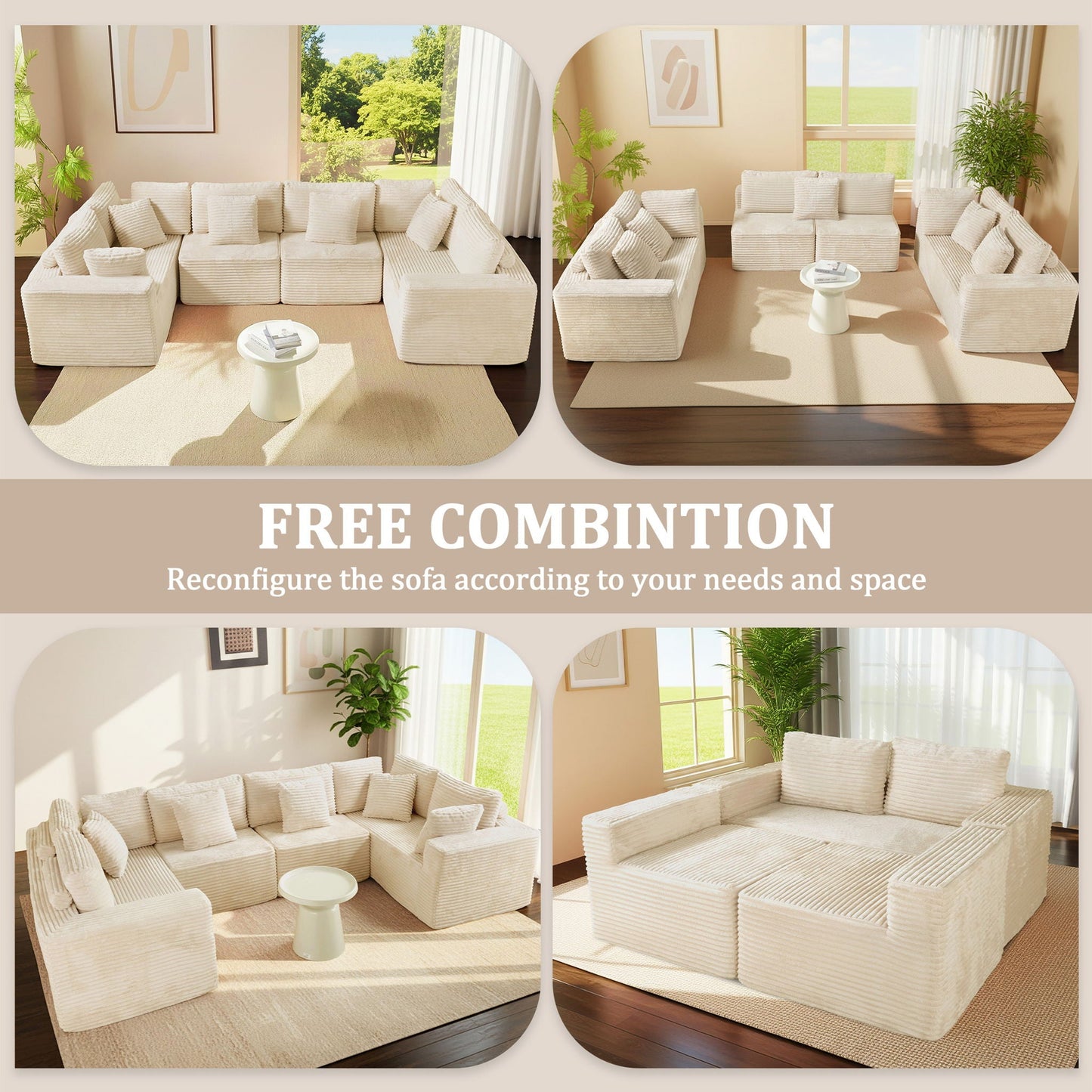 Modular U Shaped Sectional Sofa With Reversible Design