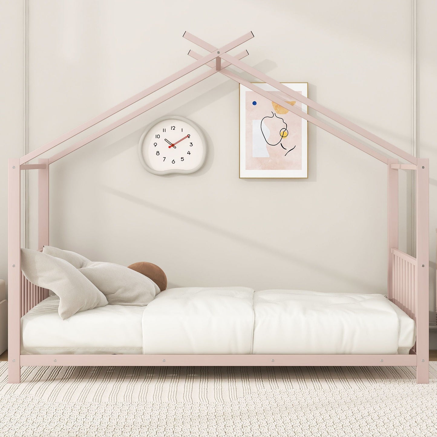 Metal House Platform Bed With Modern Design And Durable Frame