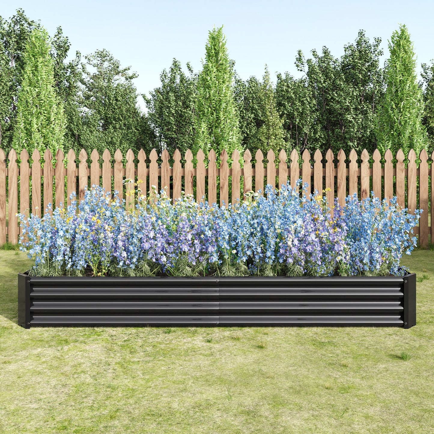 Raised Garden Bed Kit - Metal 7.6x3.7x0.98 ft Black