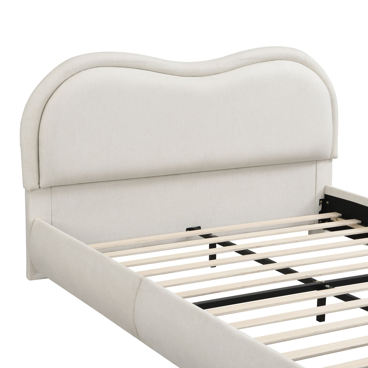 Upholstered Platform Bed Frame With Curved Headboard