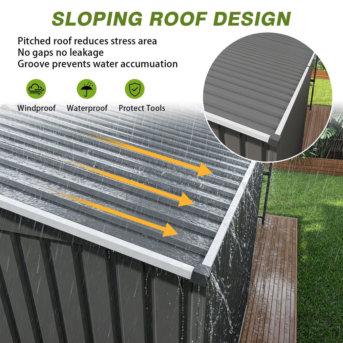 Lean To Shed With Open Sided Pergola, Outdoor Storage Shed & Attached Hardtop Gazebo Combo - Gray