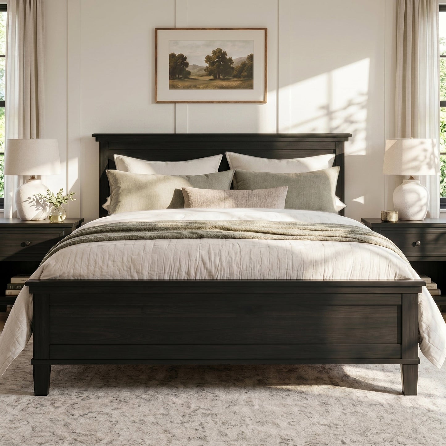 Mid-Century Modern Wood Platform Bed, Queen Size