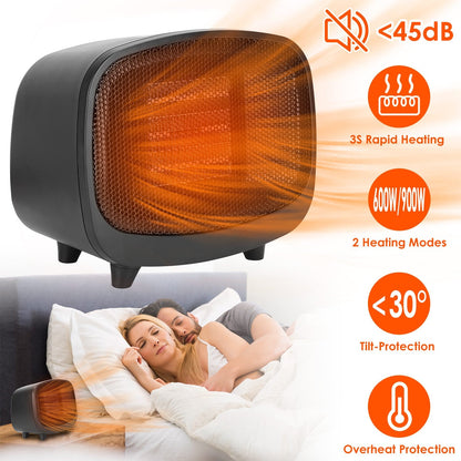 Small Electric Space Heater Portable Mini PTC Ceramic Space Heater Fan w/ Tip-Over and Overheat Protection for Bedroom Office Desk Indoor Use