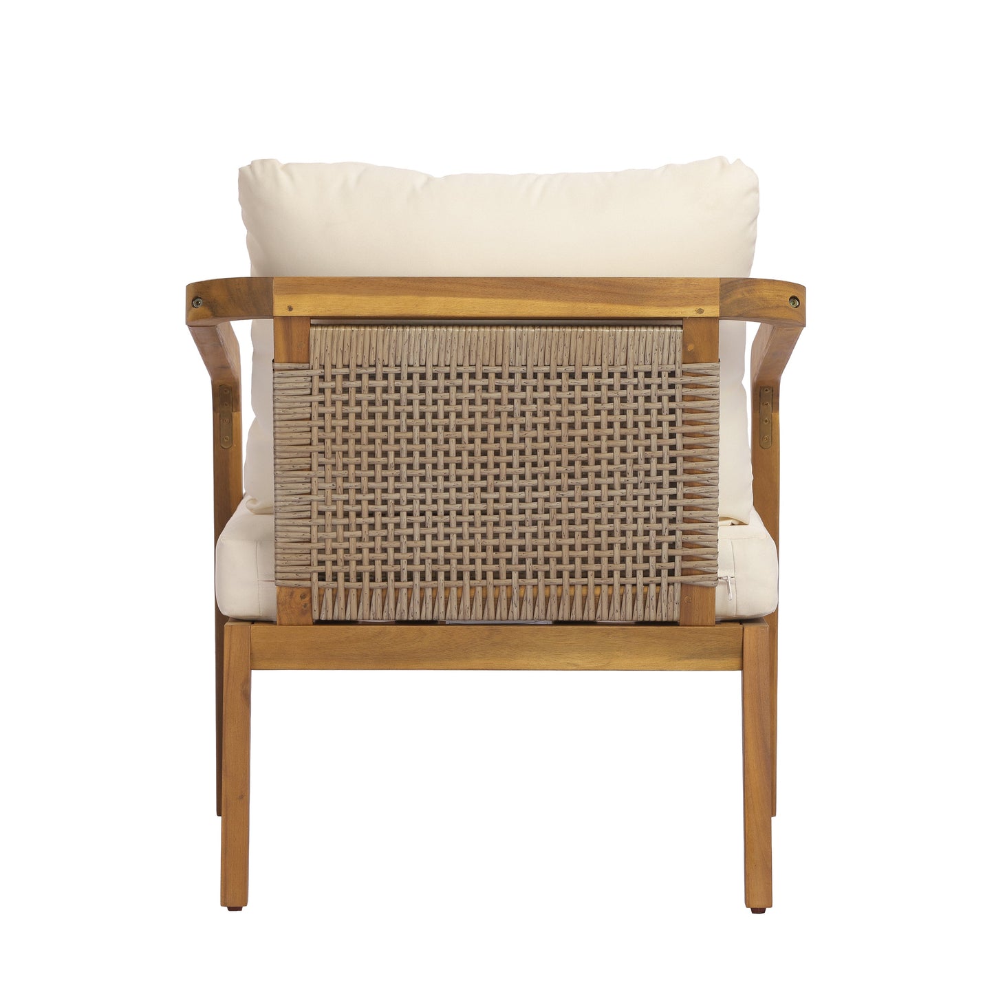 Acacia Wood Outdoor Patio Club Chair with PE Wicker Backrest & Cushions (Set of 2)