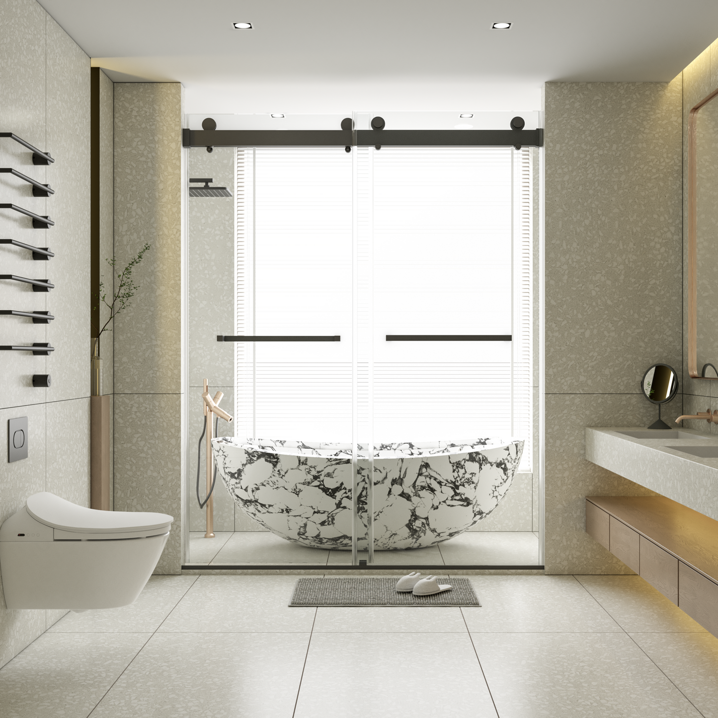 56-60"W x 76"H Frameless Double Sliding Soft-Close Shower Door