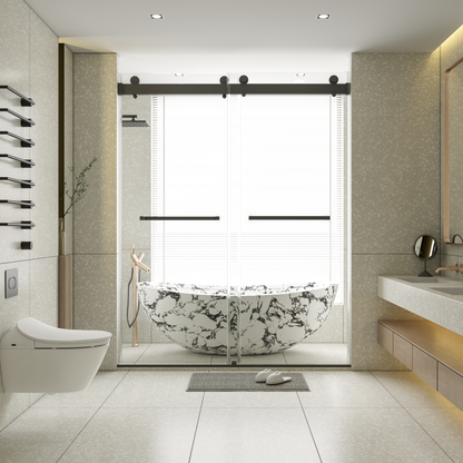 56-60"W x 76"H Frameless Double Sliding Soft-Close Shower Door