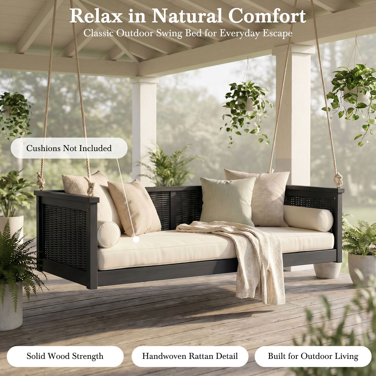 TOPMAX Outdoor Classic Solid Wood Twin Size Swing Bed