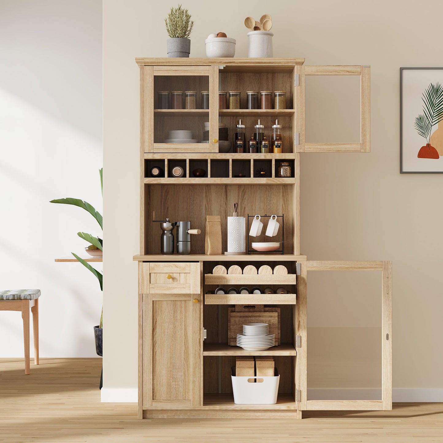 TOPMAX Farmhouse Freestanding Buffet with Hutch