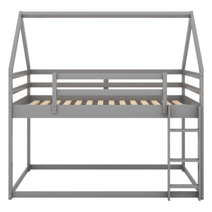 Low Bunk Bed With House Shaped Frame And Ladder