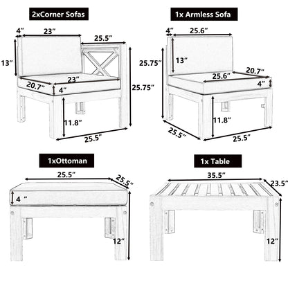 Topmax Outdoor Patio Wood 5-Piece Sectional Sofa Seating Group Set