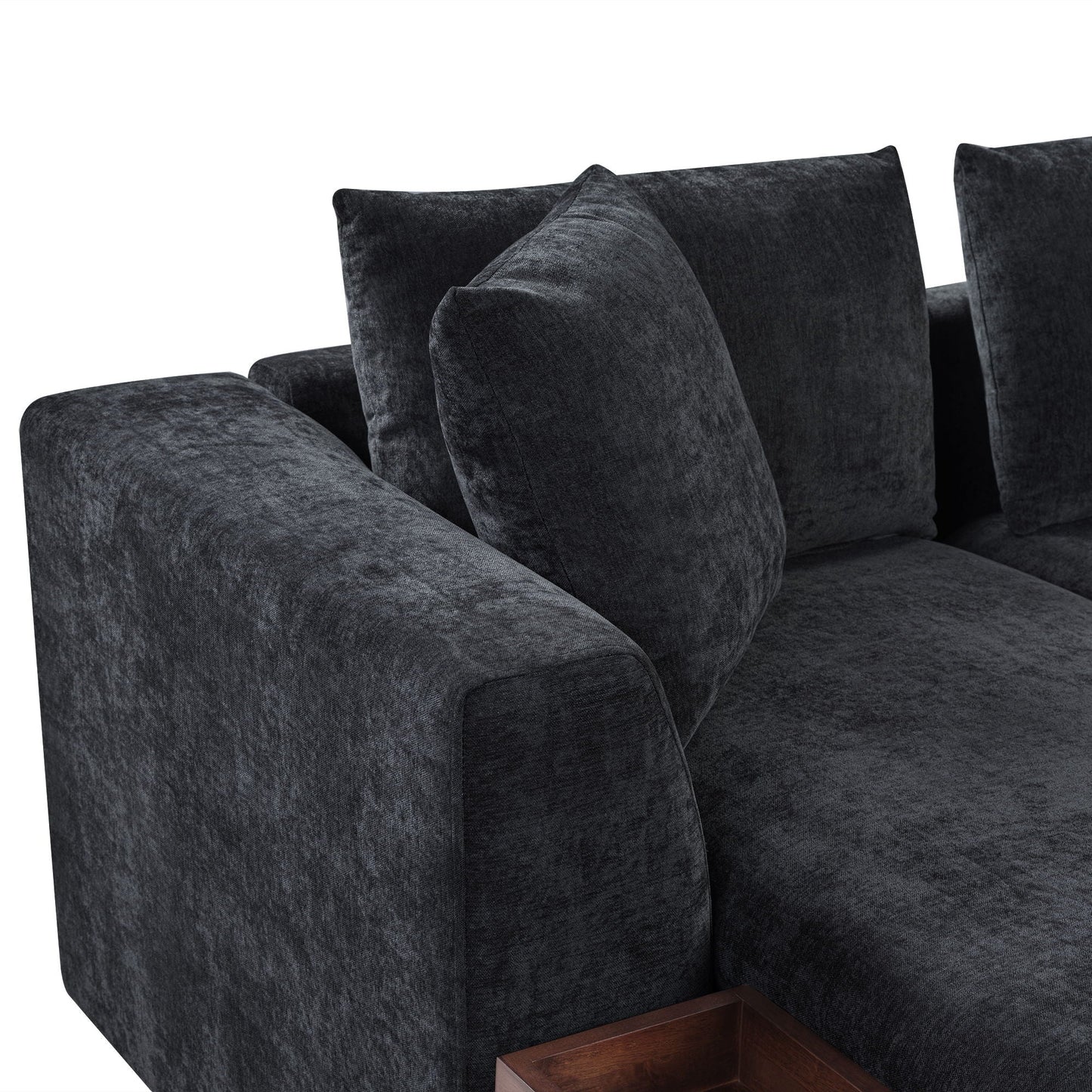 Modern L Shaped Sectional Sofa With Upholstery And Wooden Storage