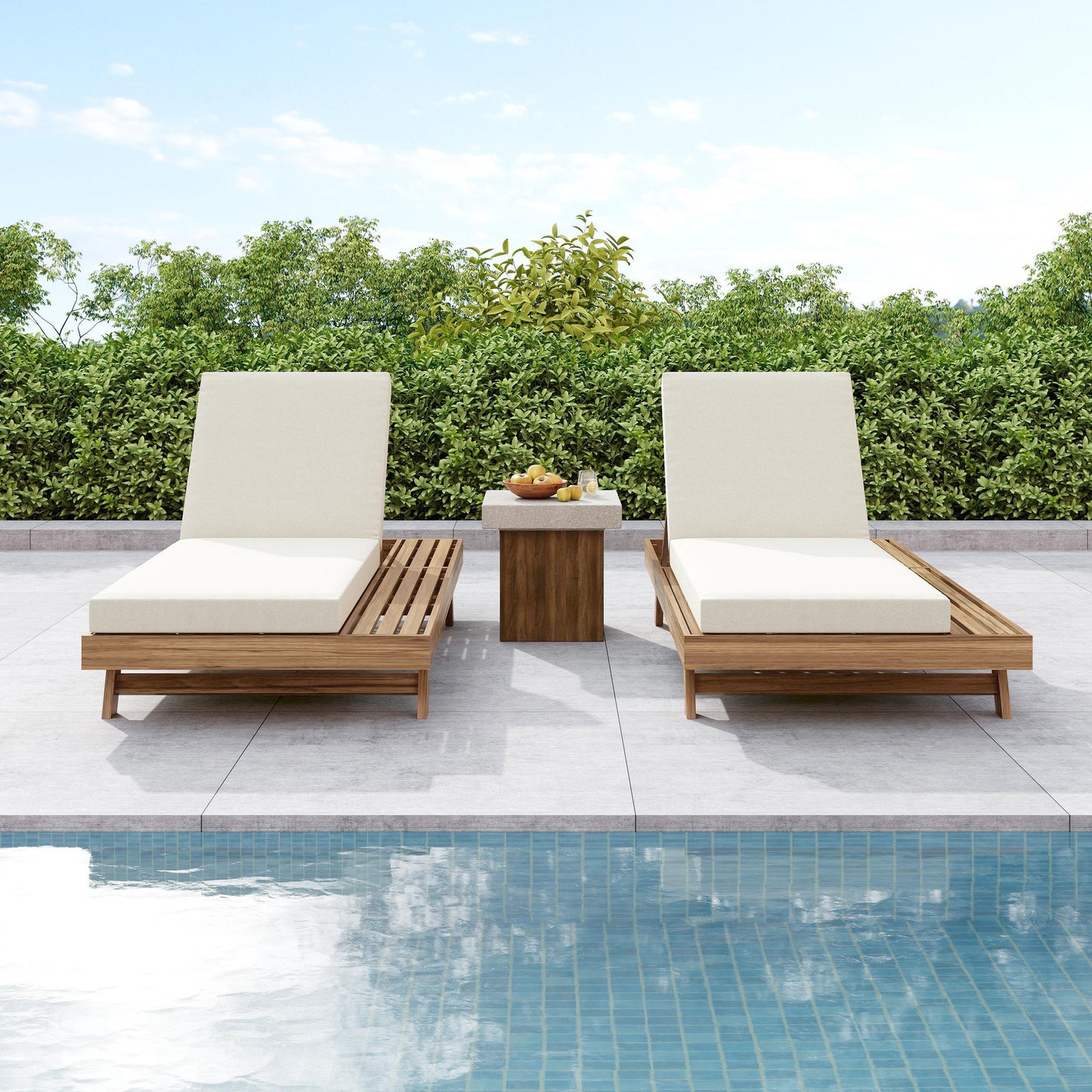 Lounge Chaise Set, Space Available On One Side, Acacia Wood In
