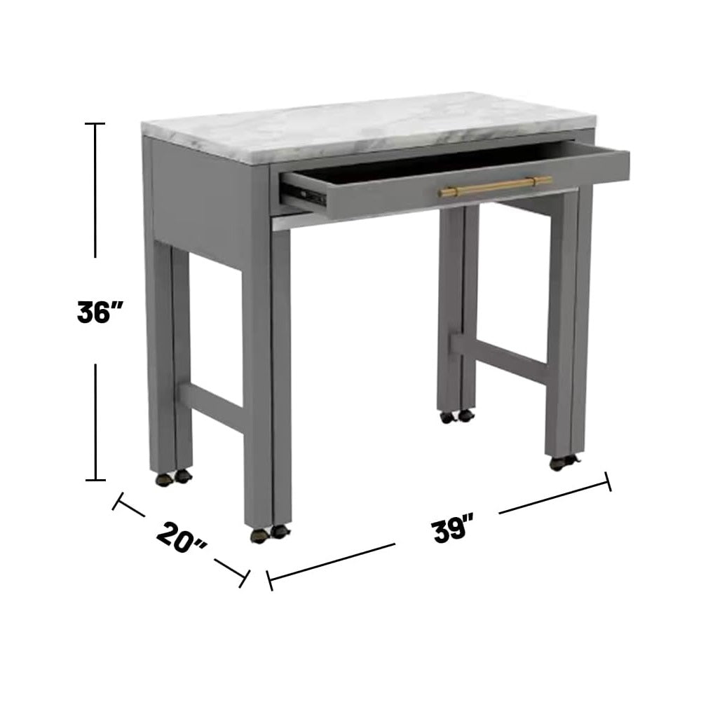 Light Gray Faux Marble Dining Table with Storage Drawer