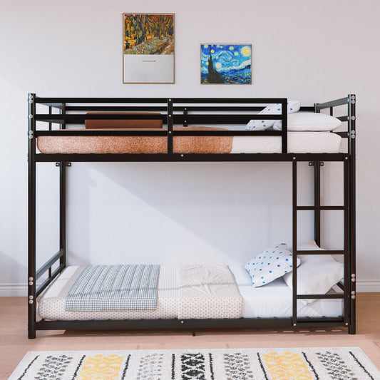 Bunk Bed with Ladder and High Guardrail Metal Bunk Bed, Storage Space, Noise Free, Twin Over Twin Size