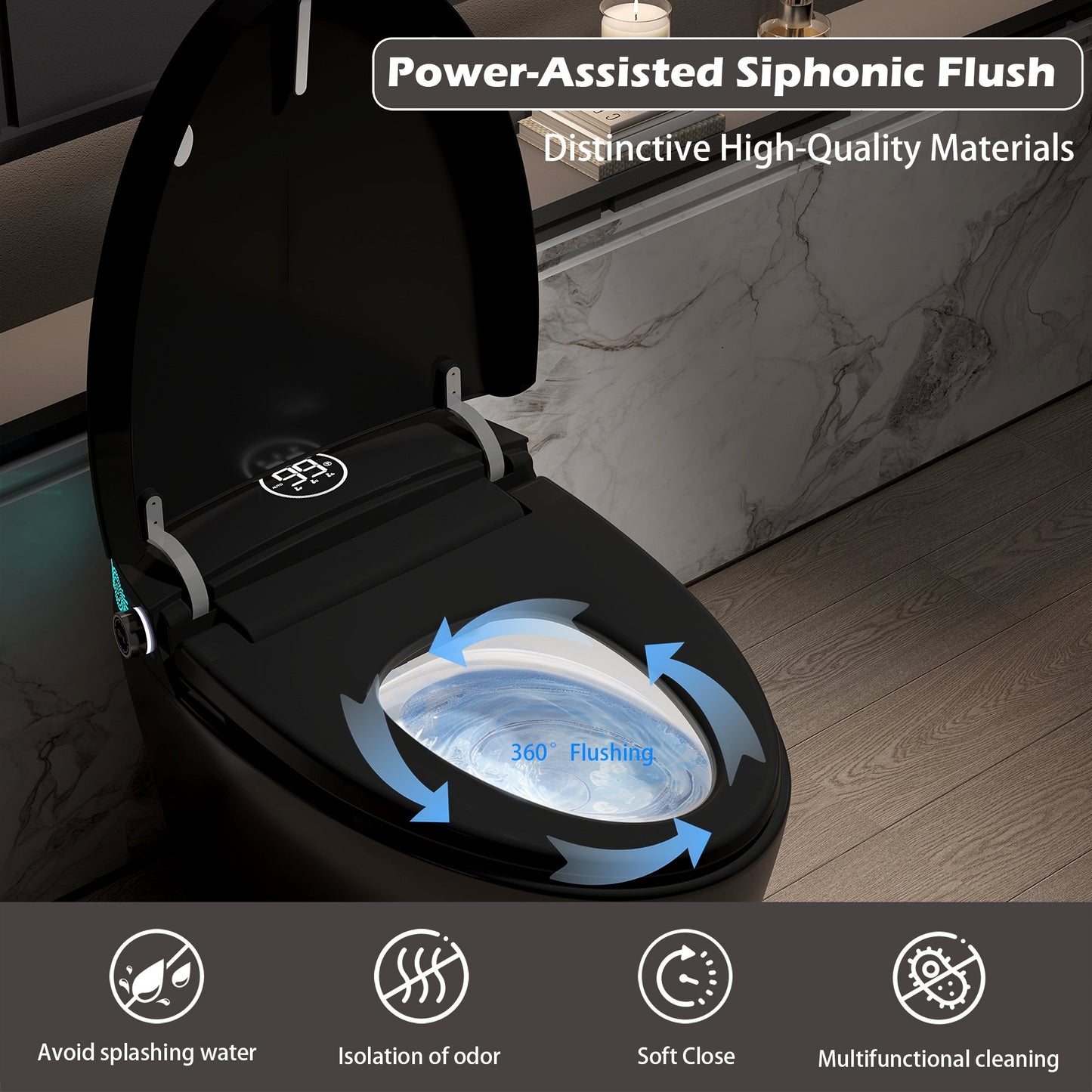 Smart Toilet with Bidet Built-in, Heated Seat, Warm Water & Remote Control