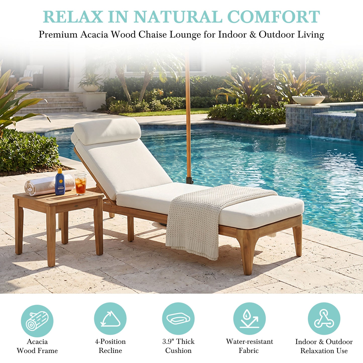 TOPMAX Acacia Wood Chaise Lounge Set of 2