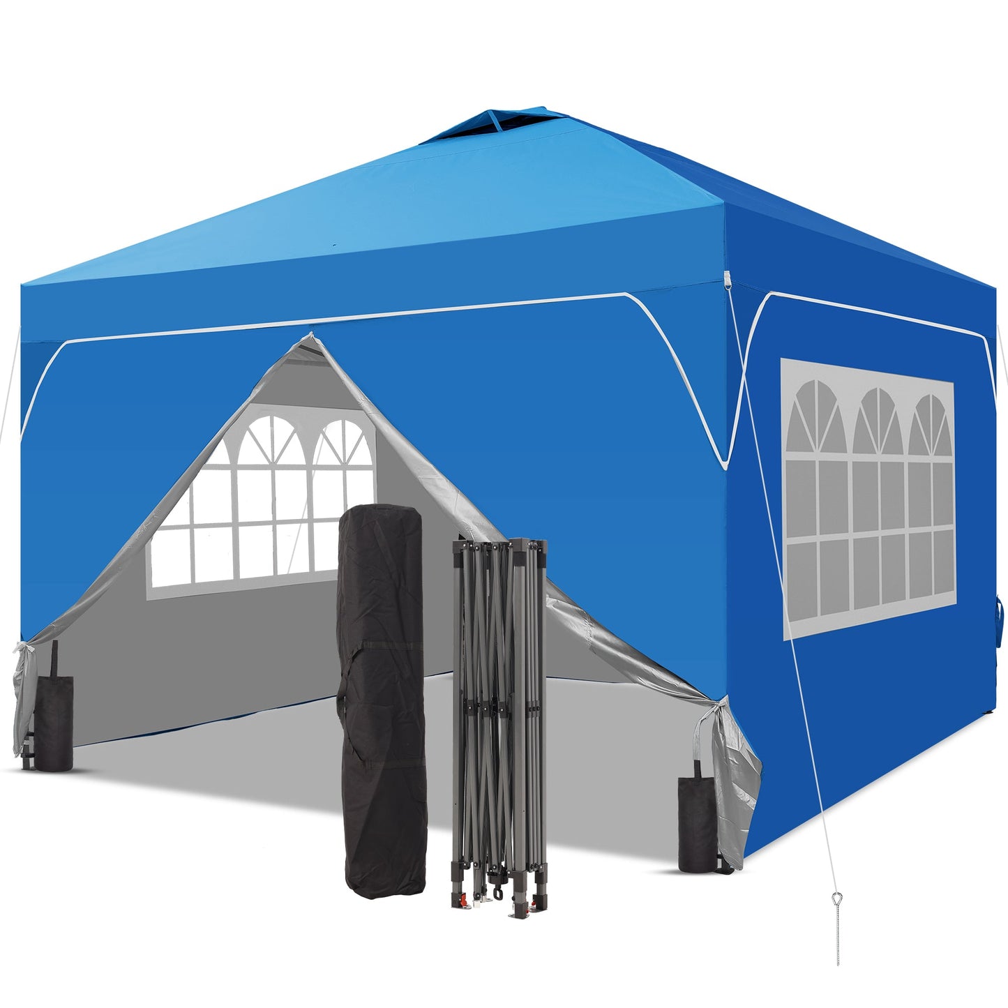 Ainfox 8ft x 8ft Pop Up Canopy Beach Tent with Four Removable Sidewalls for Events, Parties, Camping