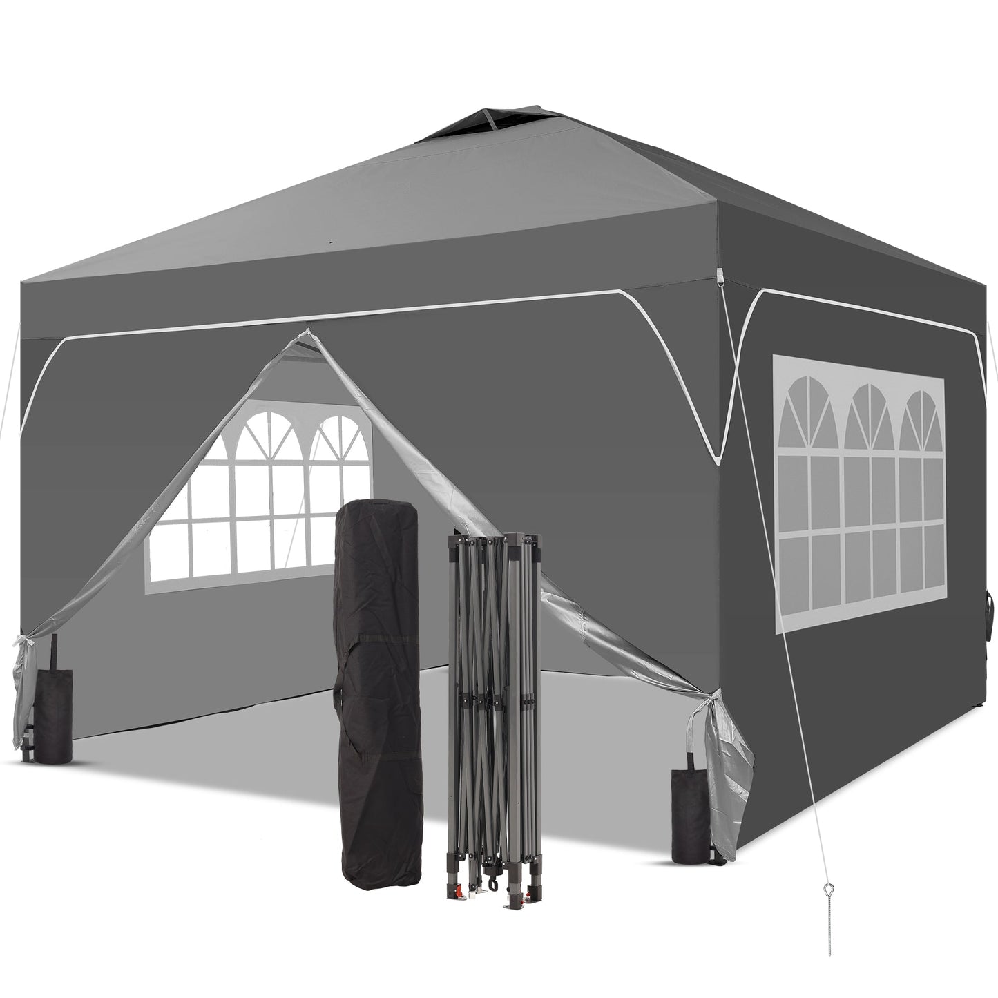 Ainfox 8ft x 8ft Pop Up Canopy Beach Tent with Four Removable Sidewalls for Events, Parties, Camping