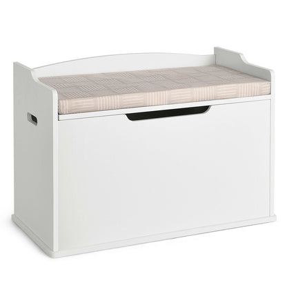 Kids Toy Wooden Flip-top Storage Box Chest Bench with Cushion Hinge-White