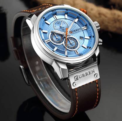 Men's Waterproof Elegant Sport Watch With Chronometers Day View, Leather  Belts And Hardlex Scratch Resistant Glass Perfect Gift For Him