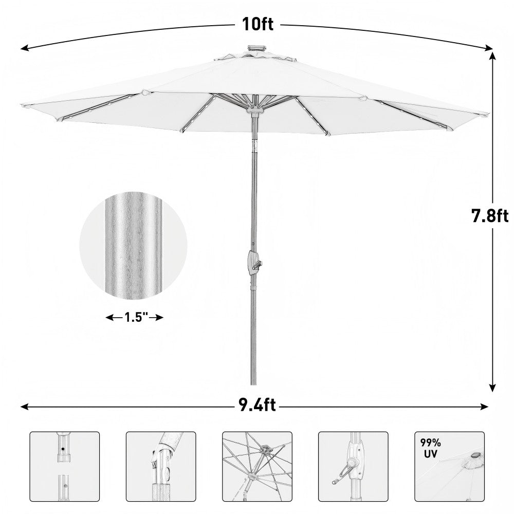 Ainfox 10ft Patio Umbrella With Led Light Bar For Market,Yard,Lawn Etc