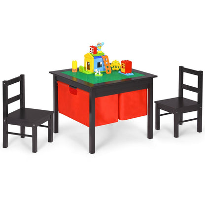 2-in-1 Kids Activity Table and 2 Chairs Set with Storage Building Block Table