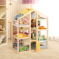 Wooden Dollhouse for Kids Modern Family Pretend Playhouse with Furniture Pieces and Figures-Natural
