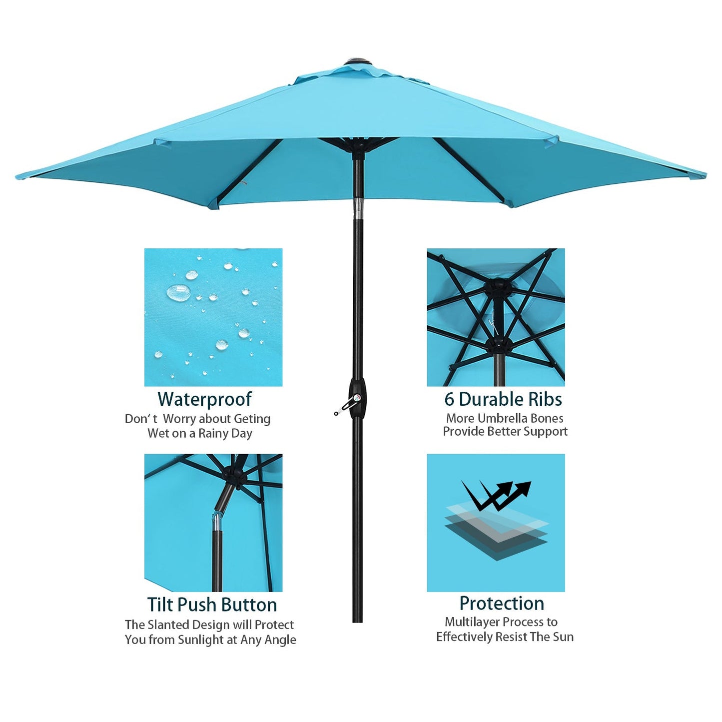 Ainfox 9ft Patio Umbrella with Push Button Tilt and Crank, Outdoor Sunshade Canopy, Waterproof and UV-Proof, Coffee