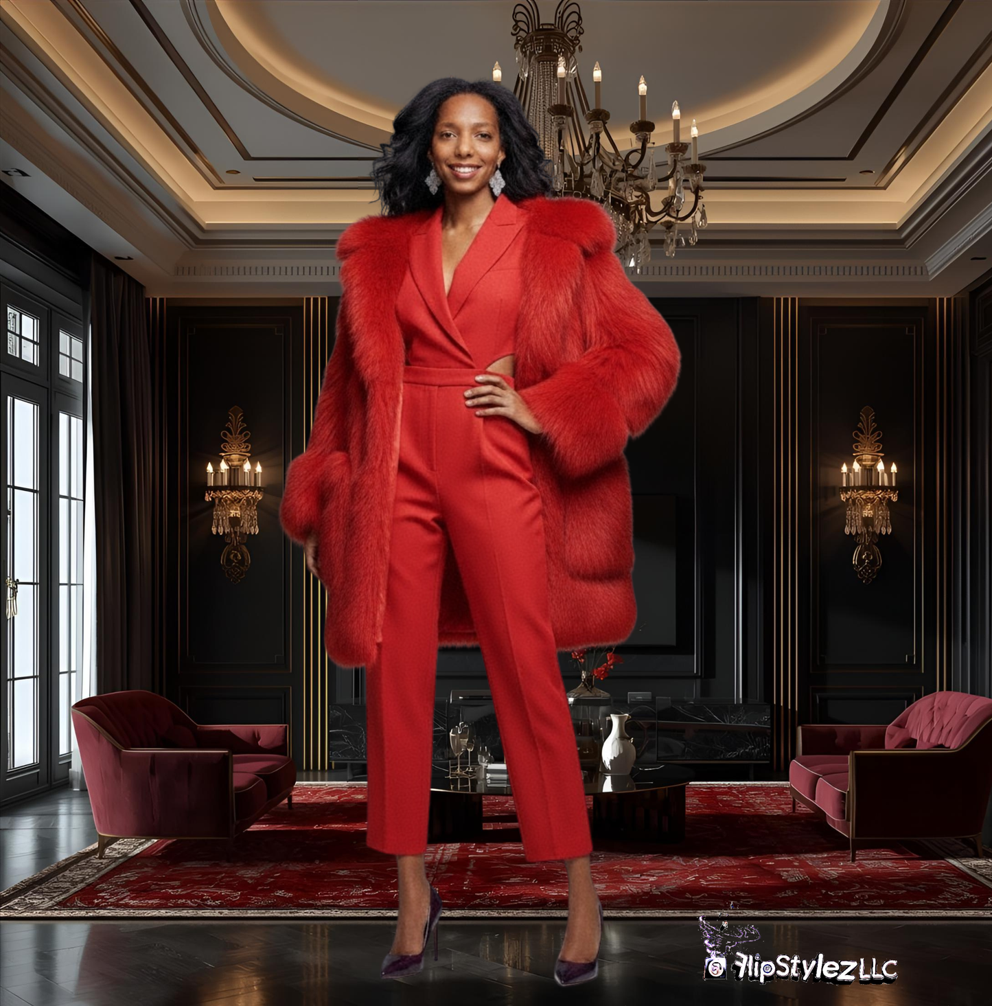 Sexy New Red New Winter Fur Coat for women