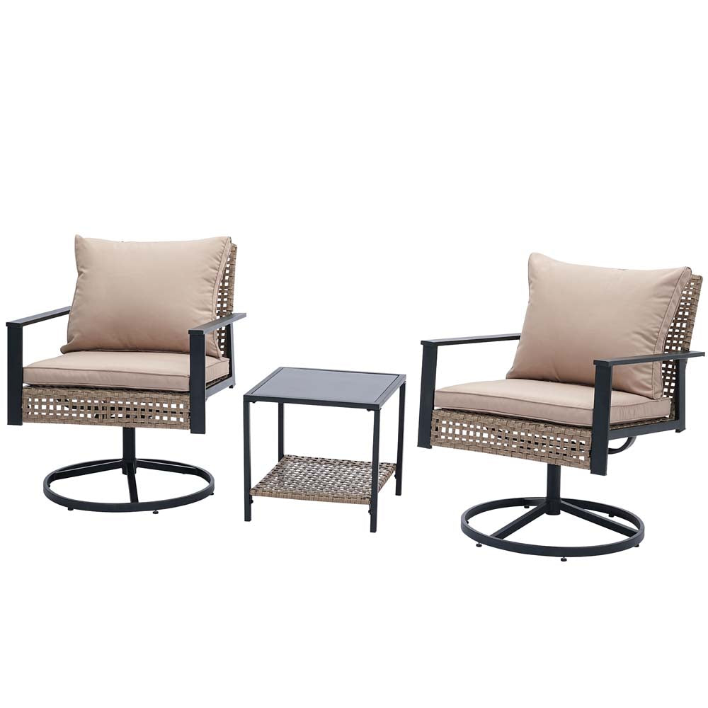 Ainfox 3PCS Patio Sofa With 2 Metal Swivel Chair And Coffee Table For Indoor Outdoor