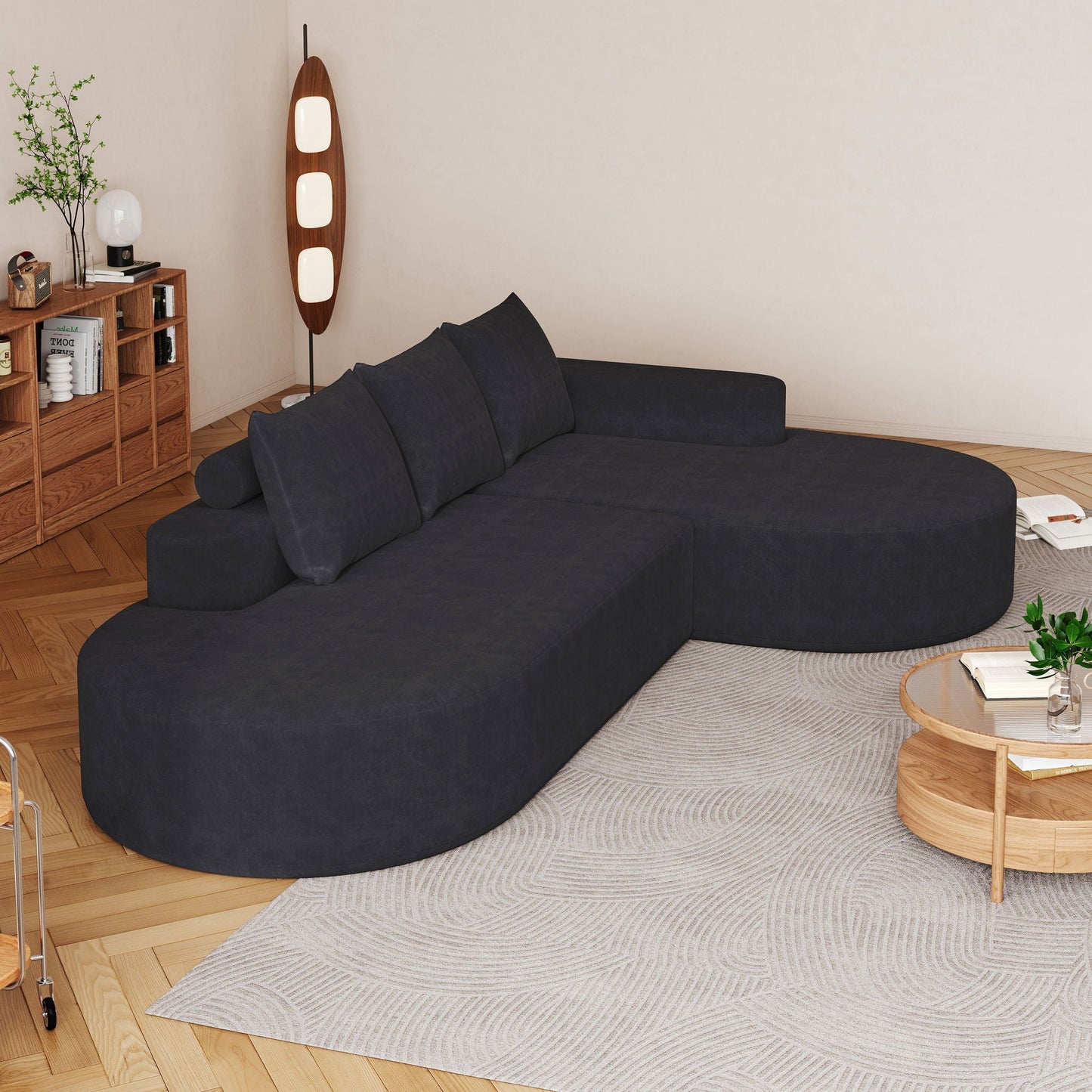 Modern Curved Sofa, L-Shaped Modular Sectional Set With 3 Pillows