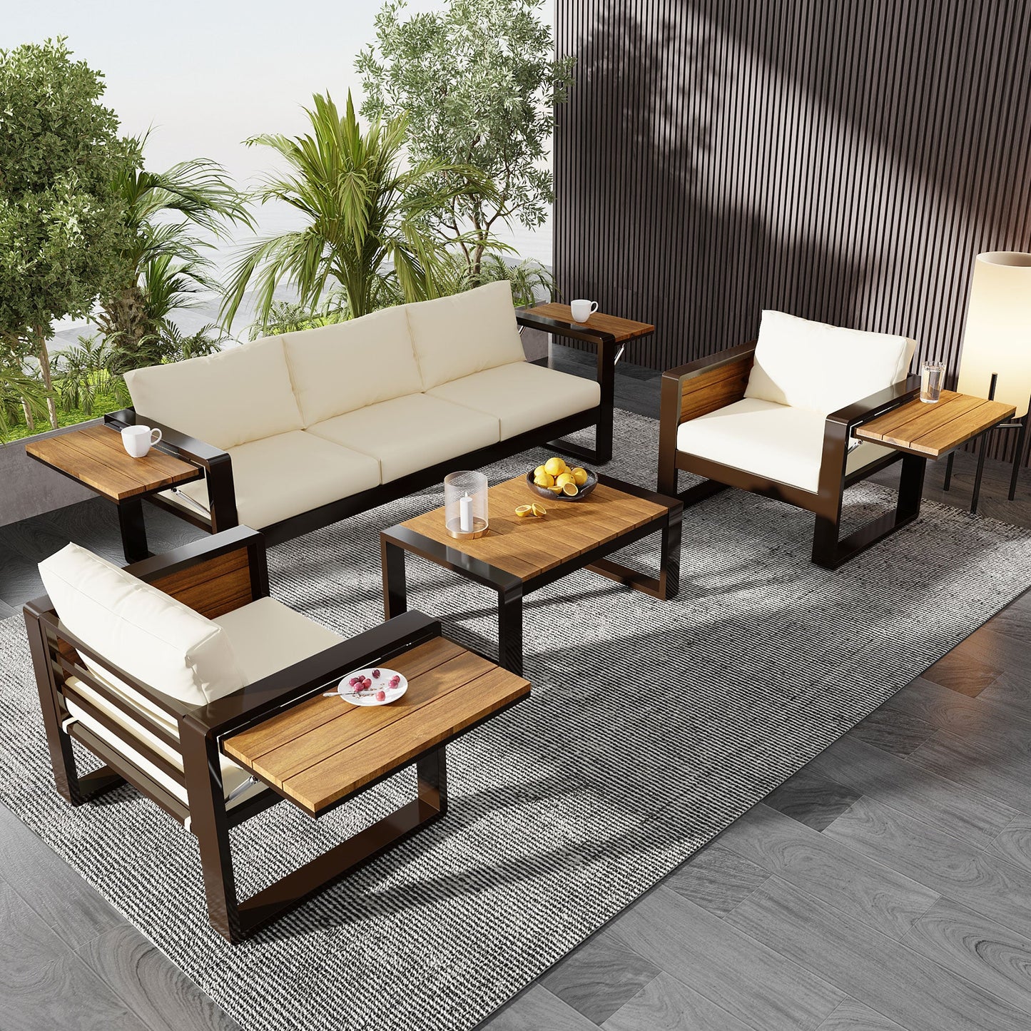 Aluminum Frame Large 4-Piece Outdoor Patio Furniture Set for 5 Person