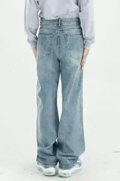 Distressed Wide Leg Jeans with Pockets